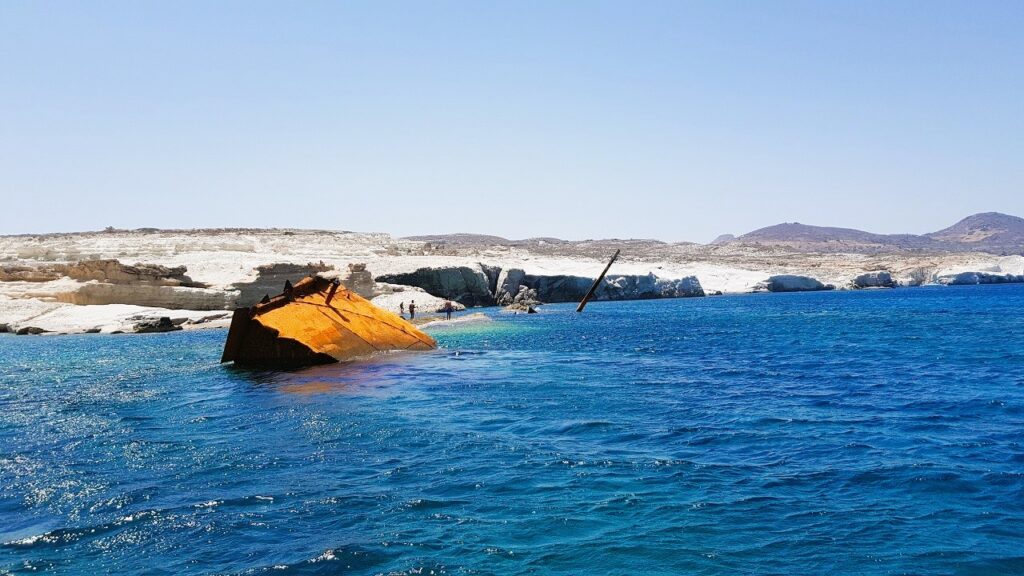 Swipwreck Navagio in Sarakiniko beach Milos