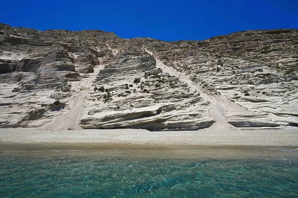 Gerakas beach in MIlos island, Greece. Cruise with milosboatrentals.gr and A La Mer