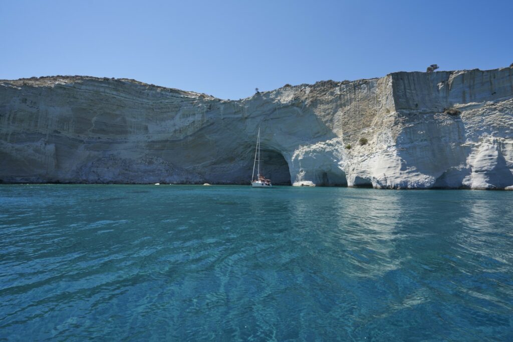 A La Mer - Kleftiko caves in Milos Greece with milosboatrentals.gr Private tours with the best luxury fleet and RIBs